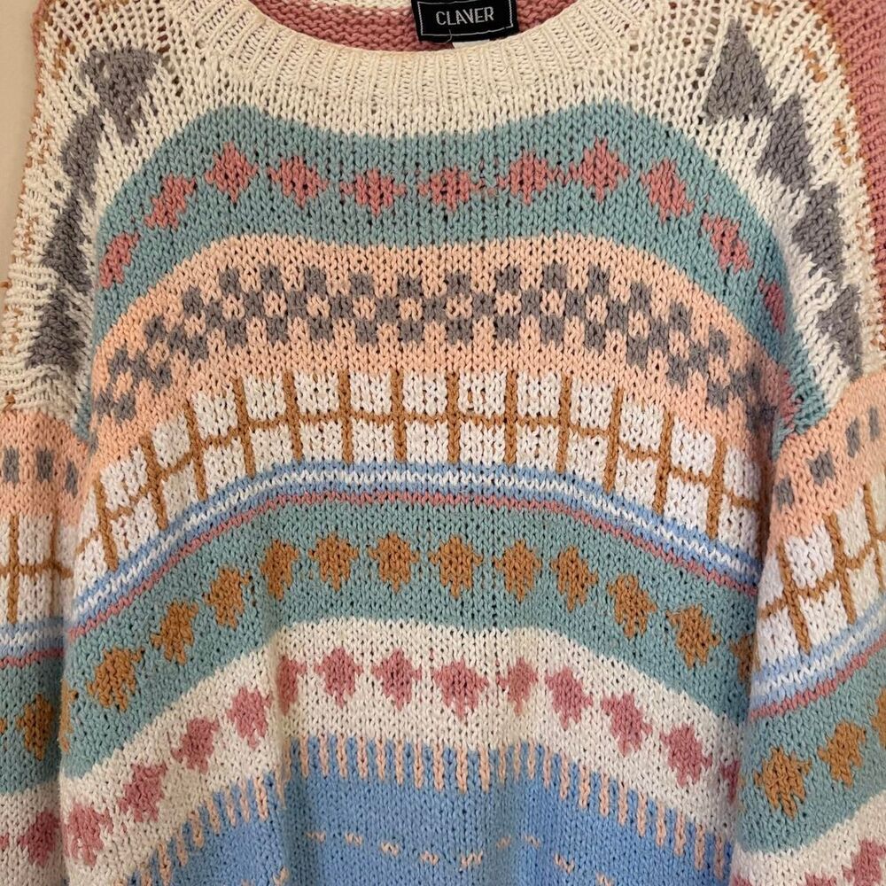 80s Vintage Pastel Grannycore Striped Knit Sweater Made in Peru - Picture 5 of 9